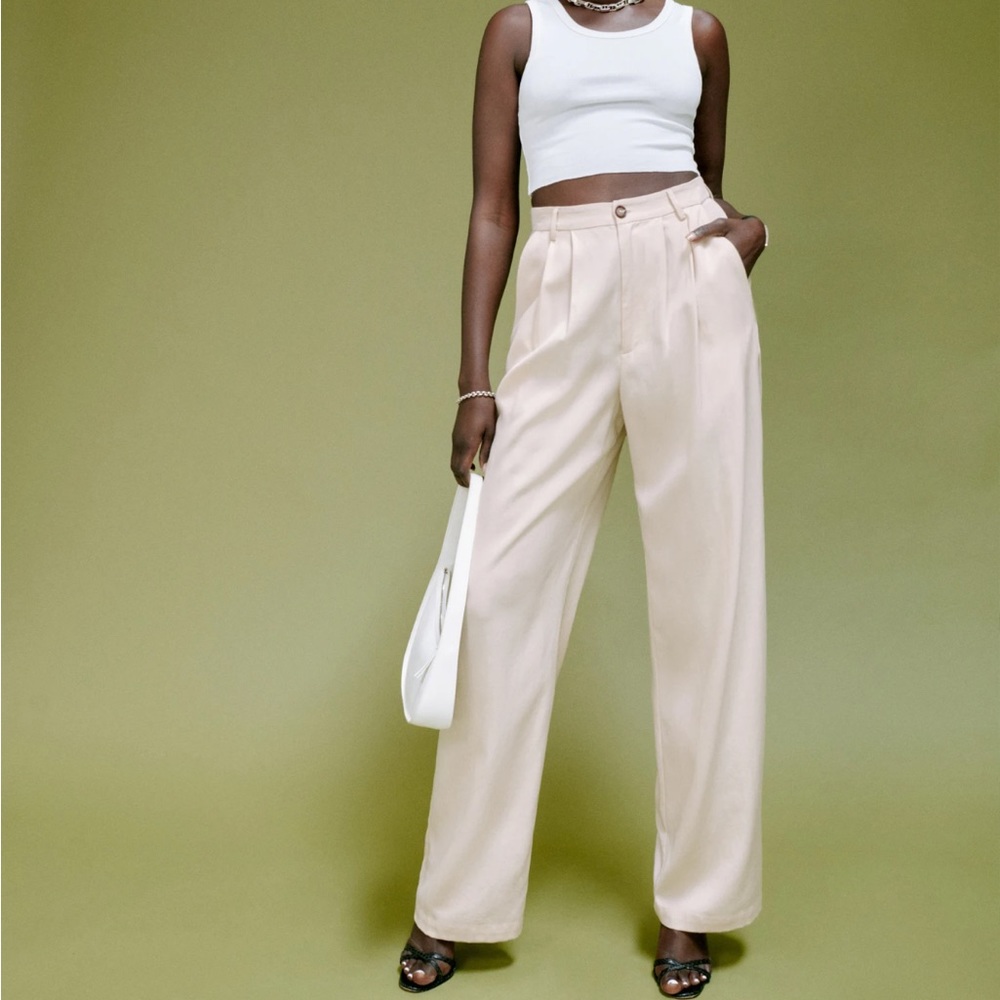 Reformation Cream High-Waisted Trousers